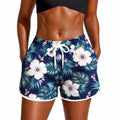 Damen Badeshorts L aus Textil in Dunkelblau mit Blumenmuster und Kordelzug