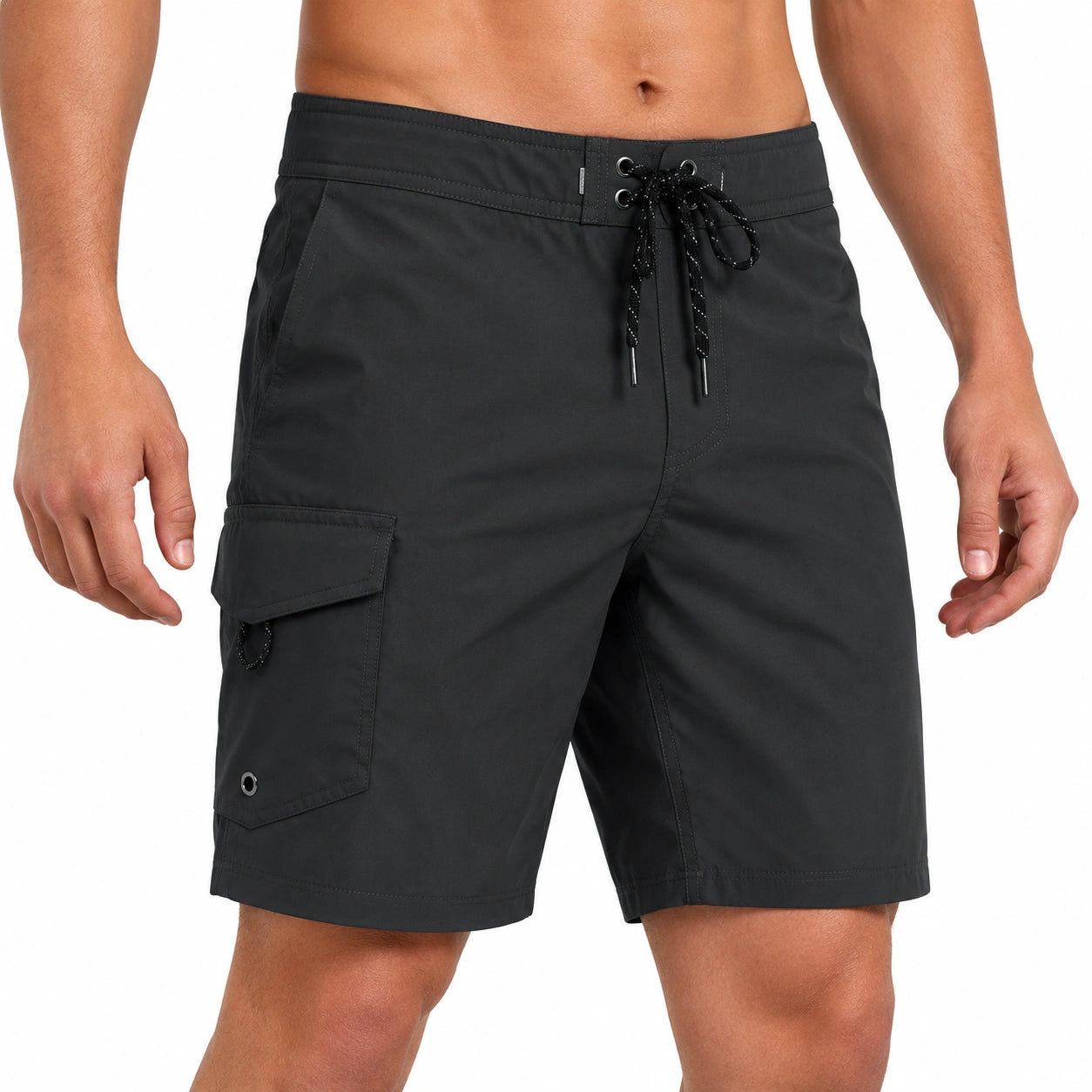Herren Badeshorts Größe M Schwarz mit Kordelzug und Cargotasche