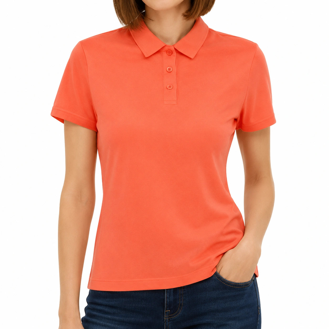 Damen Poloshirt Größe S Koralle Kurzarm mit Knopfleiste