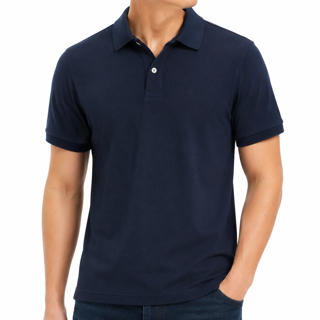 Herren Poloshirt Größe L Dunkelblau Kurzarm mit Knopfleiste