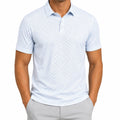 Herren Poloshirt Größe L Hellblau Weiß mit Allovermuster Kurzarm