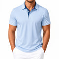 Herren Poloshirt XL Hellblau Kurzarm mit gemustertem Kragen