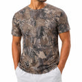 Herren T-Shirt XL Braun Grau Blattmuster Rundhals Kurzarm
