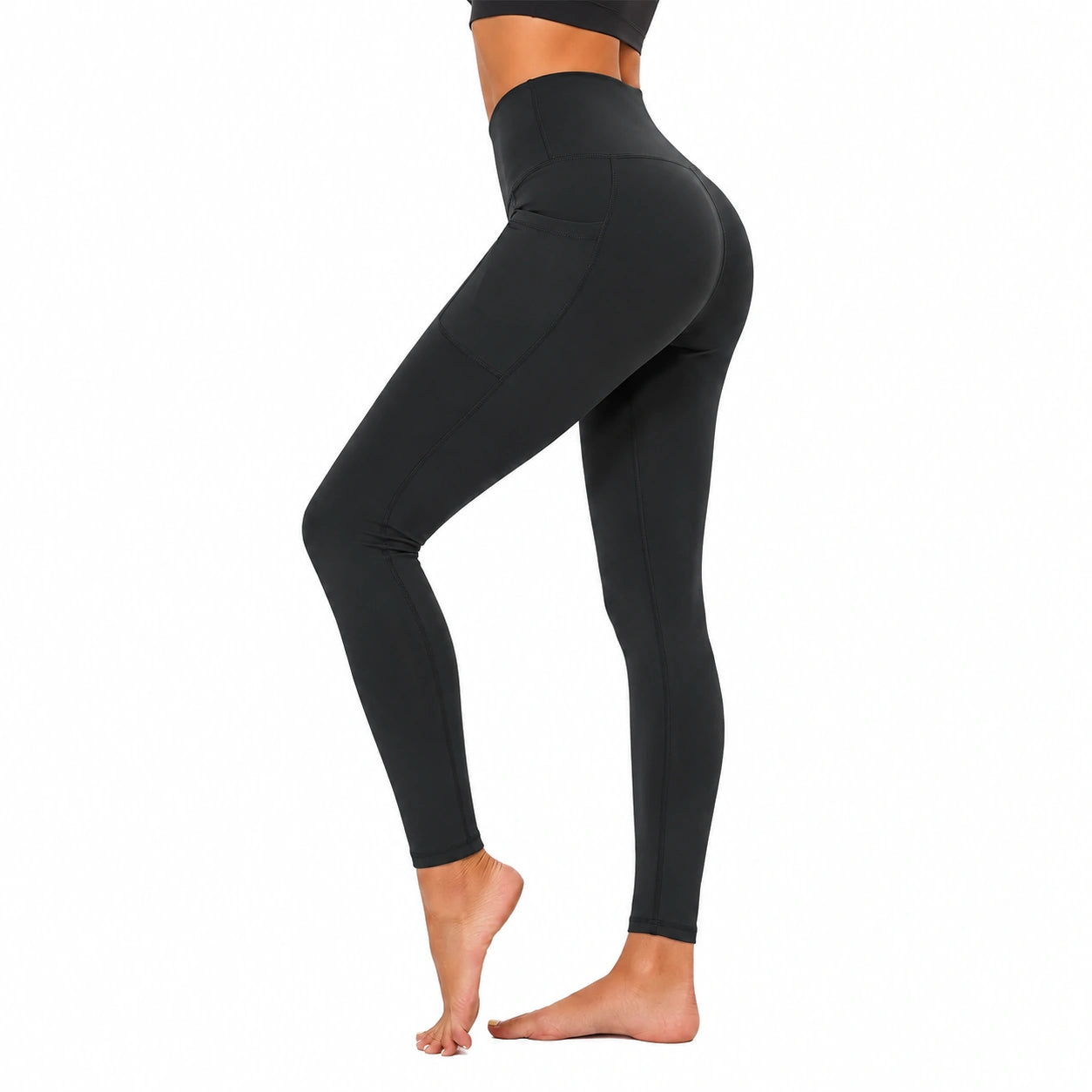Damen Sportleggings Größe M aus elastischem Synthetikgewebe Schwarz mit hohem Bund