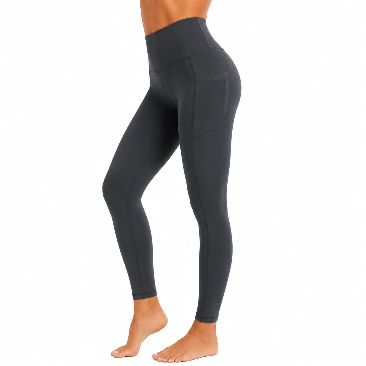 Damen Leggings Größe M Schwarz elastisch mit hohem Bund und Seitentaschen