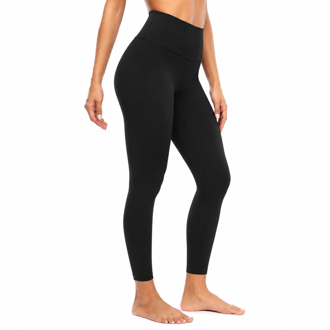 Damen Sportleggings Größe L aus elastischem Synthetikmaterial Schwarz mit hohem Bund